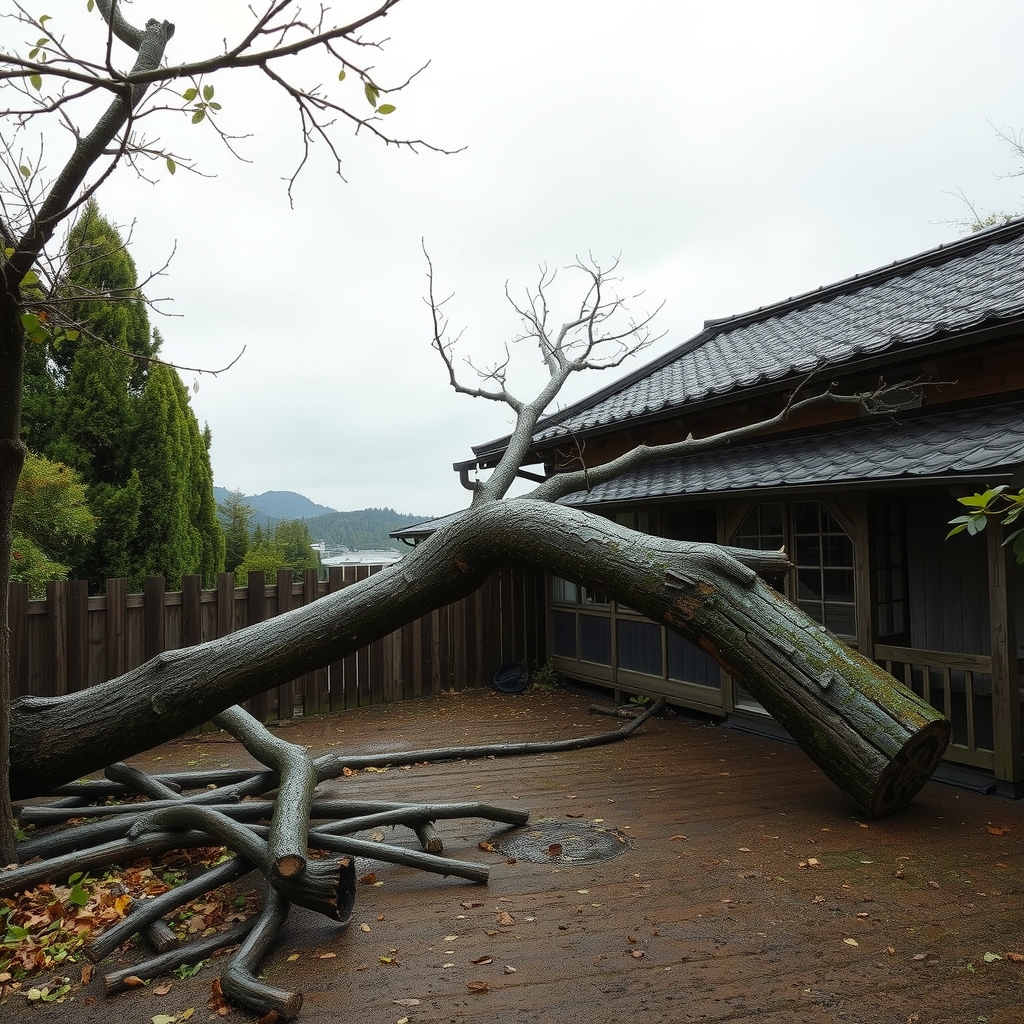 佐賀県O町・台風後の荒れた庭